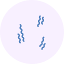 Three blue, wavy shapes on a light purple background.