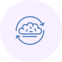 Cloud icon with arrows circling it, inside a light purple circle.