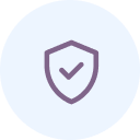 Shield icon with a checkmark, on a light blue background.