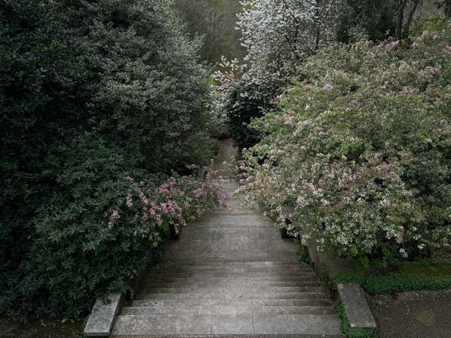 Peaceful garden steps for reflection at Fawn Grove, PA funeral home and cremations