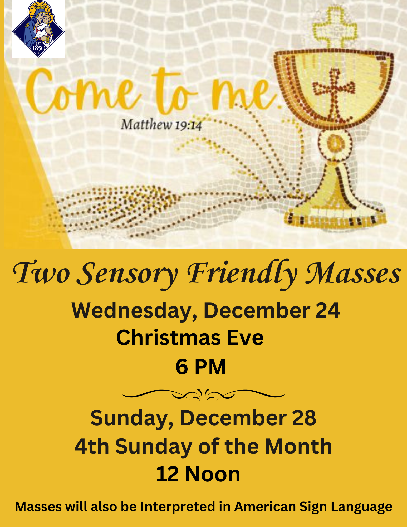 Sensory friendly mass Dec. 28th at noon