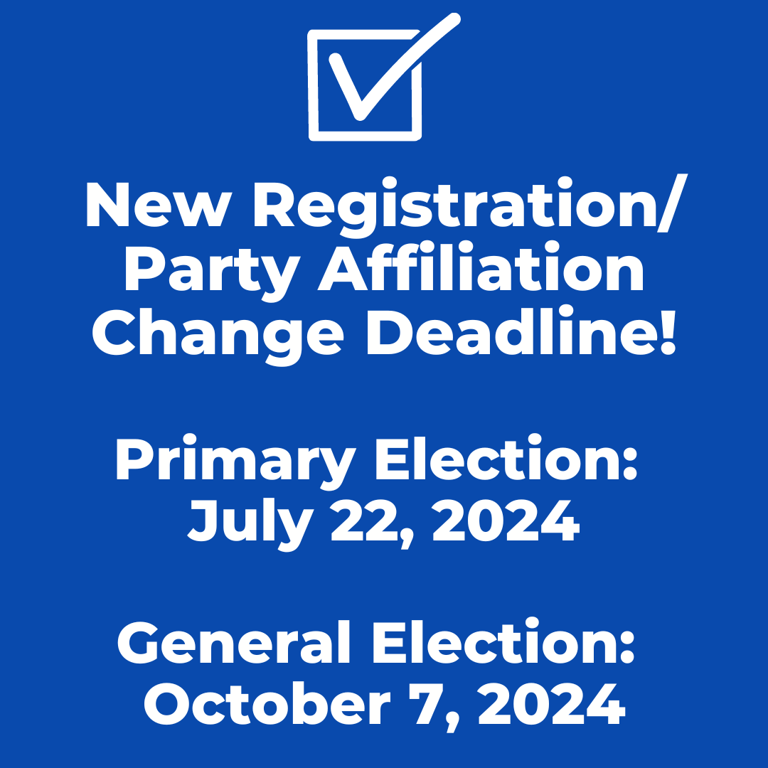 A blue sign that says `` new registration / party affiliation change deadline ! ''