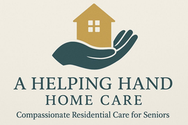 Logo: Hand holding a gold house; 