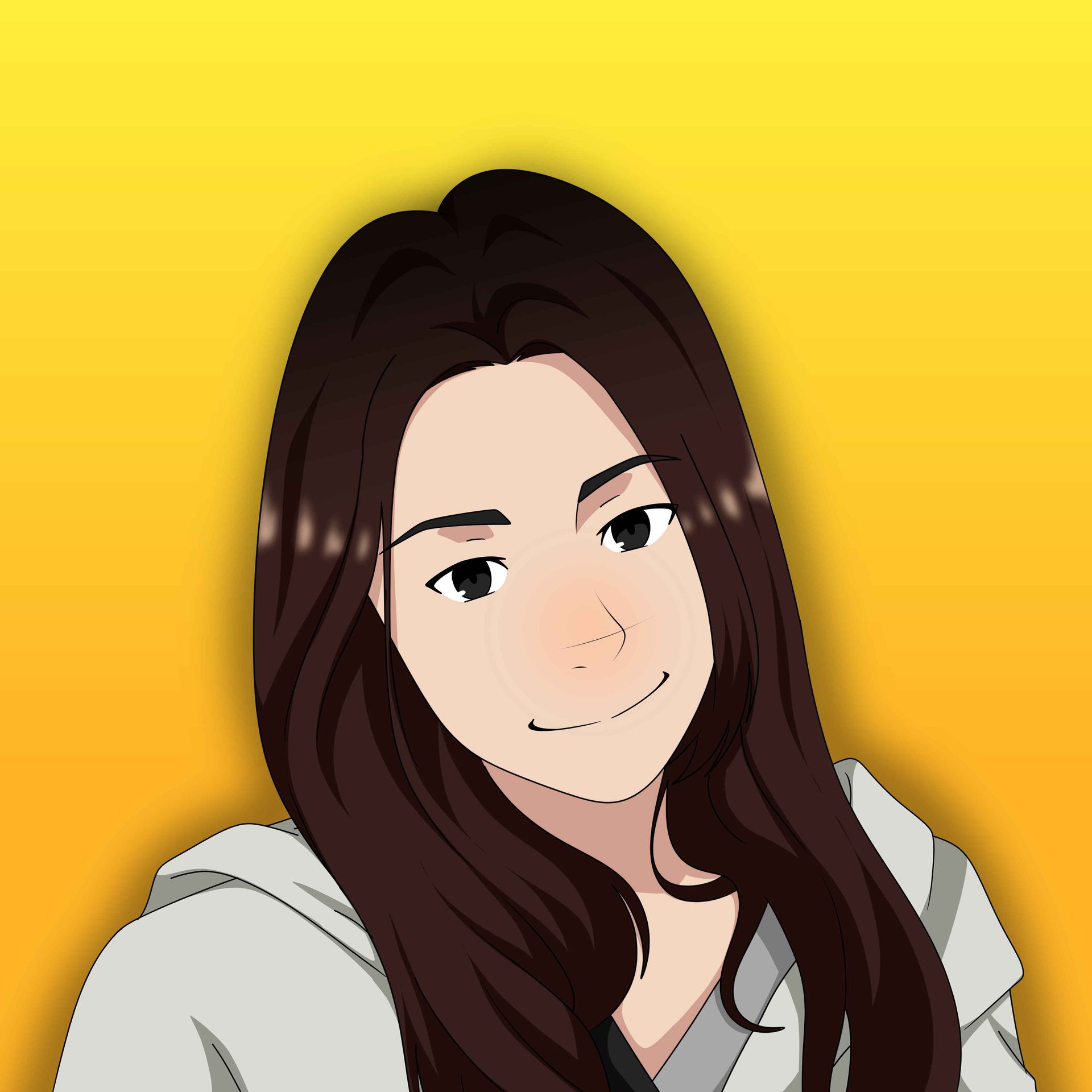 A pixel art portrait of a woman wearing a striped shirt and smiling.