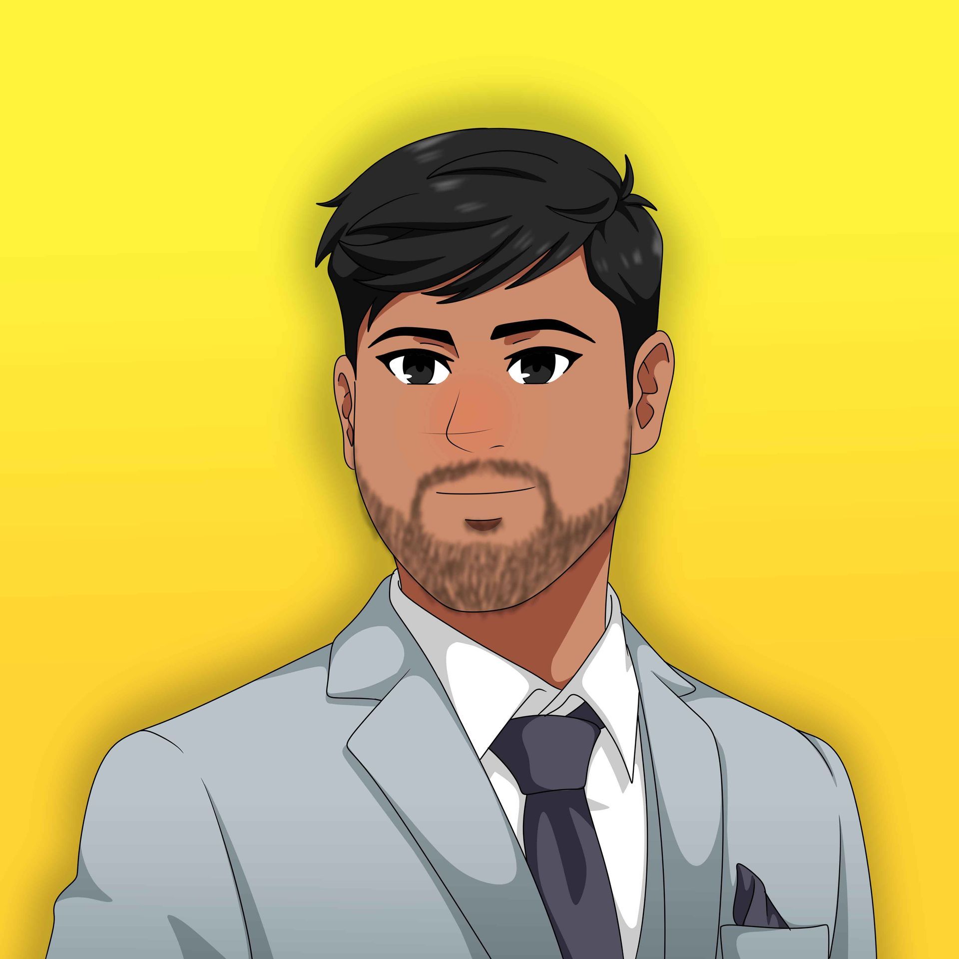 A man with a beard is wearing a suit and tie.