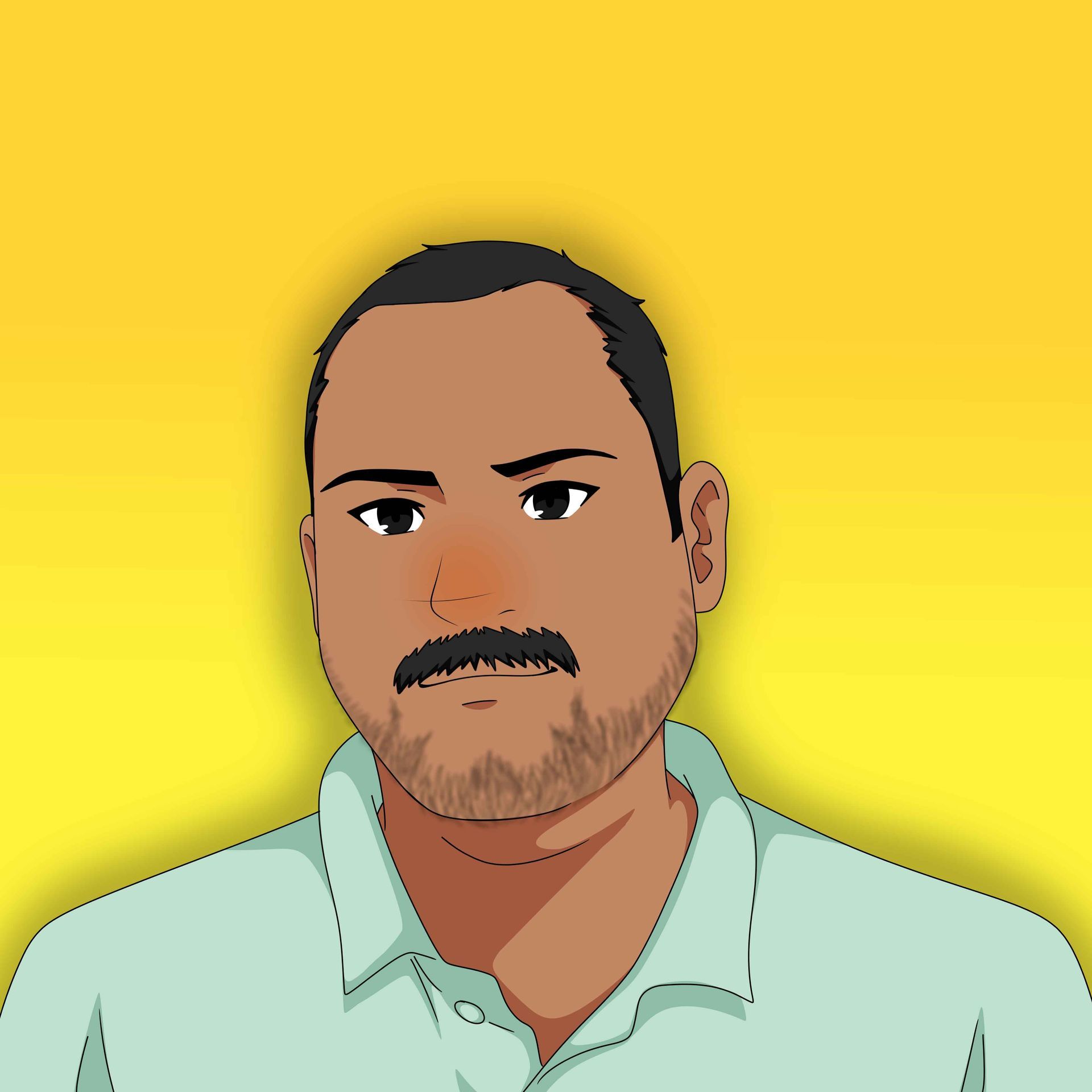 A cartoon drawing of a man with a beard