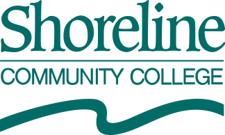 The logo for shoreline community college has a wave on it.