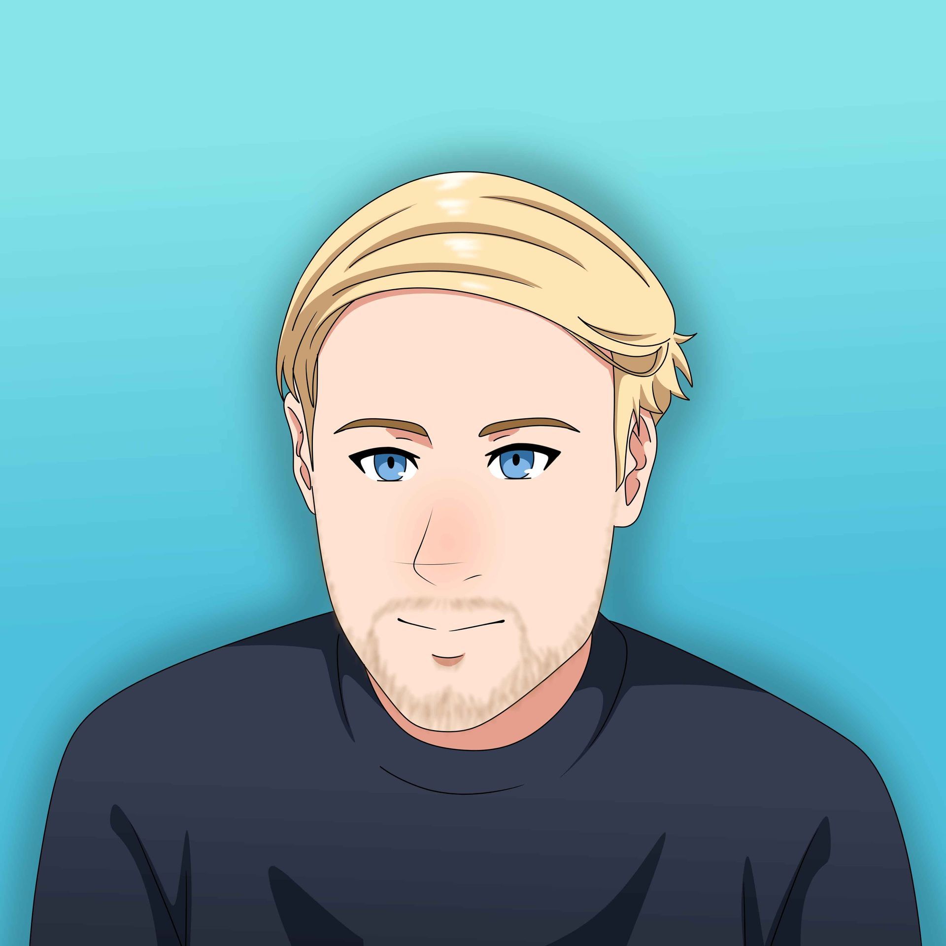 A pixel art portrait of a man with blonde hair and blue eyes.