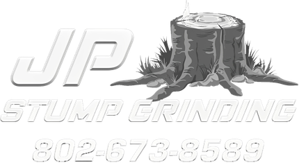 A black and white logo for jp stump grinding with a tree stump.