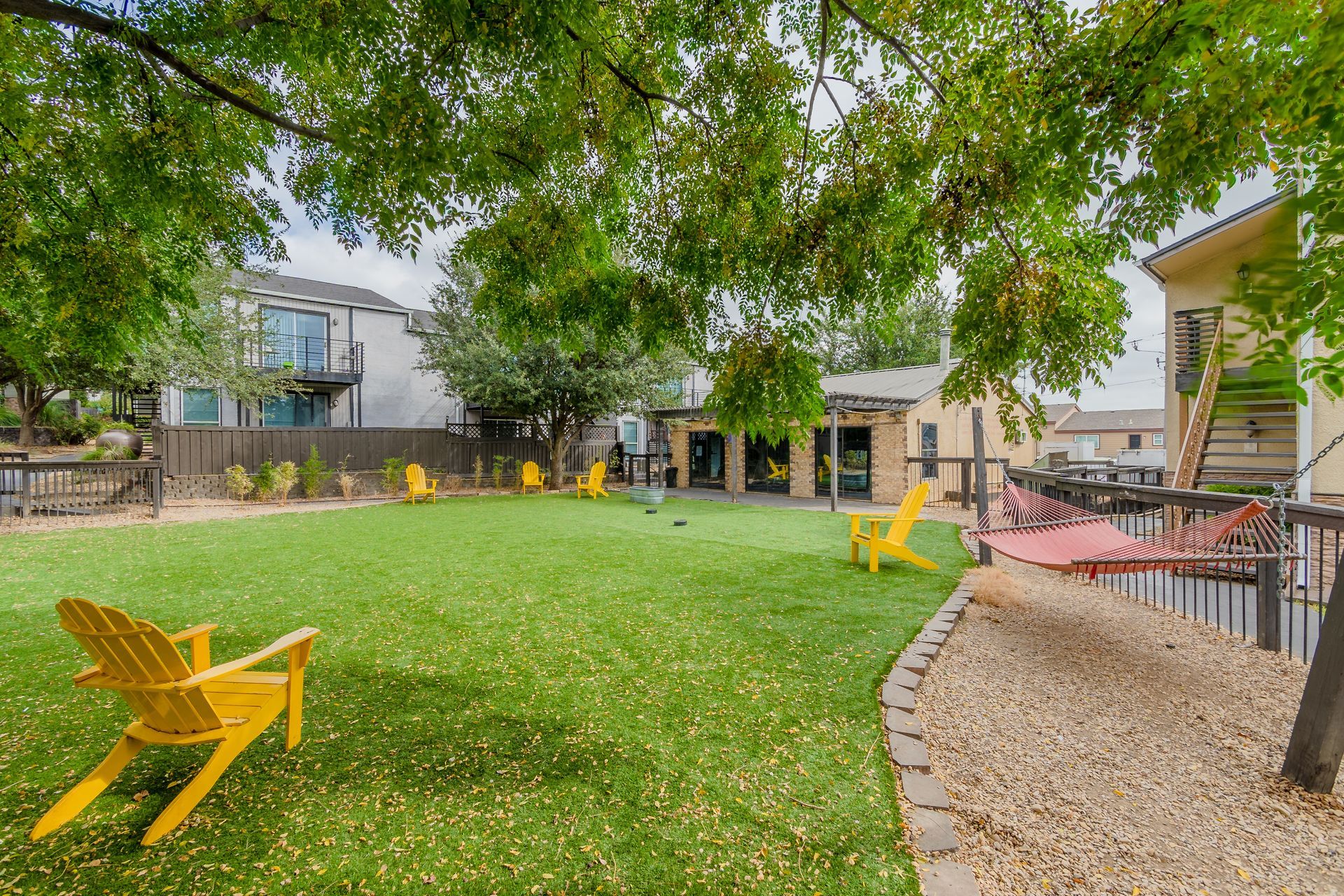 Photo of a community lawn-lounge area