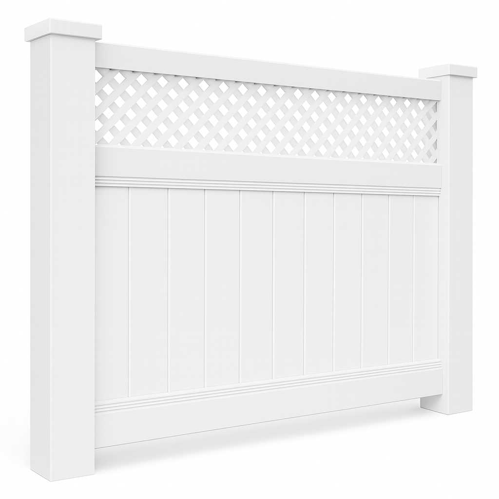 White vinyl fence panel with lattice top.