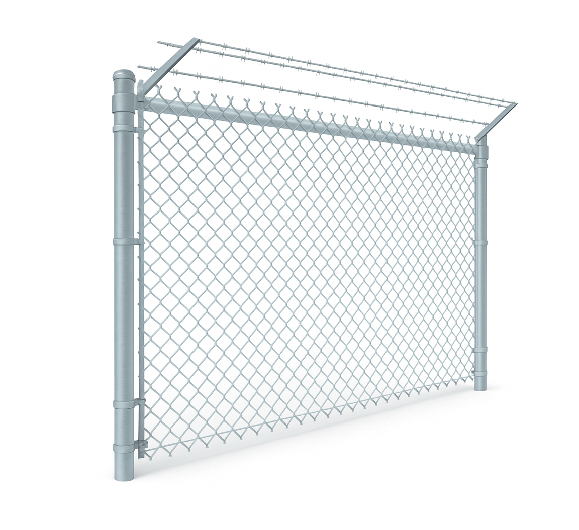 Chain-link fence with barbed wire at the top; outdoors.