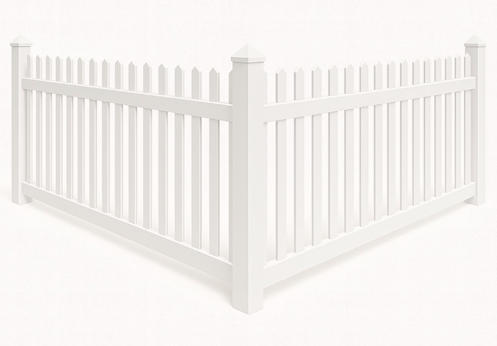 White vinyl picket fence corner.
