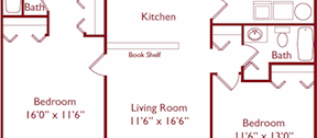 A floor plan of a bedroom , living room and kitchen