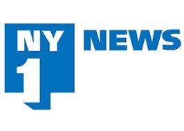 a blue and white ny news logo on a white background