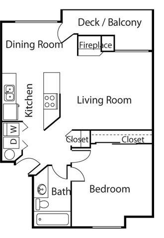 Lexington apartment homes floor plan 1 bed