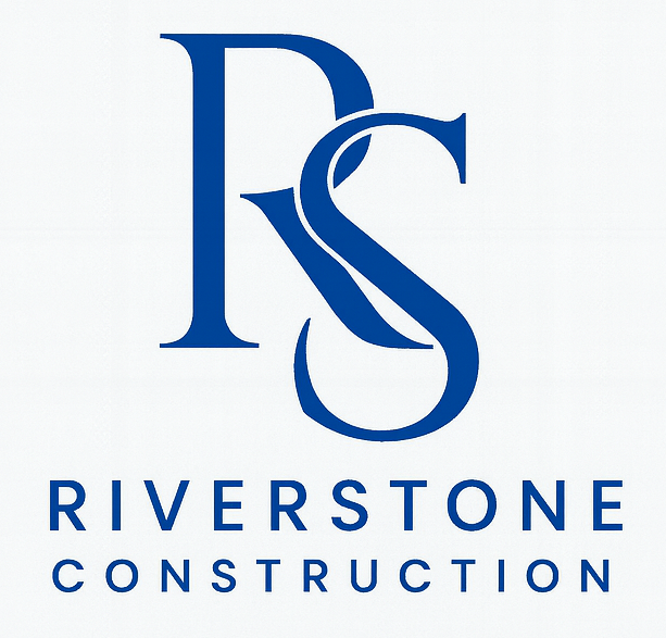 Blue "RS" logo over "Riverstone Construction" text.