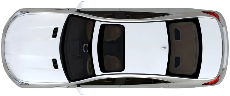 An aerial view of a white car on a white background.