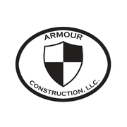 Logo for Armour Construction, LLC, with a black and white shield inside an oval; text reads "ARMOUR CONSTRUCTION, LLC".