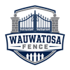 Wauwatosa Fence Logo with Shield Emblem, Ornamental Gate, Stone Pillars, Small Fence Graphic, and Company Name in Wauwatosa, WI