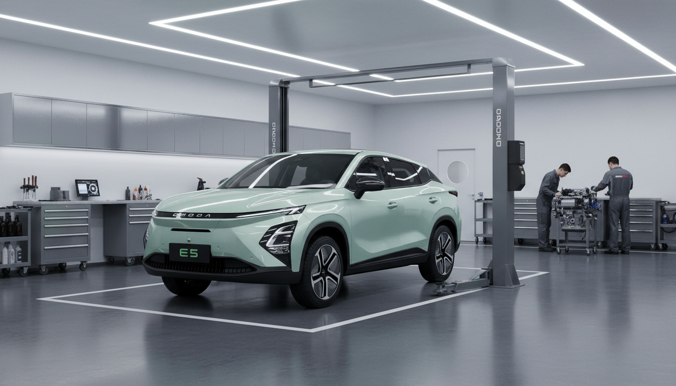 Carregamento de carro elétrico em casa, conectado a um carregador de parede fixado em uma parede de tijolos.