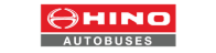 Logotipo da Hino Autobuses, com um retângulo vermelho contendo o nome da marca e uma caixa cinza abaixo.