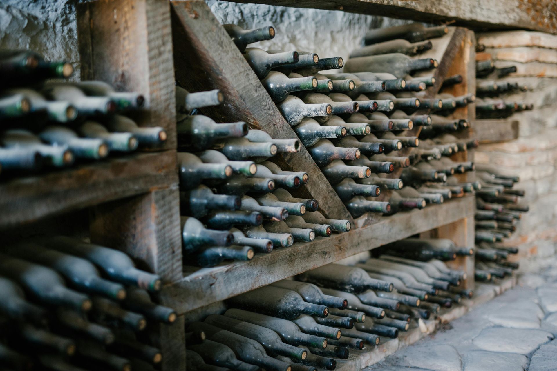 Old wine bottles in cellar