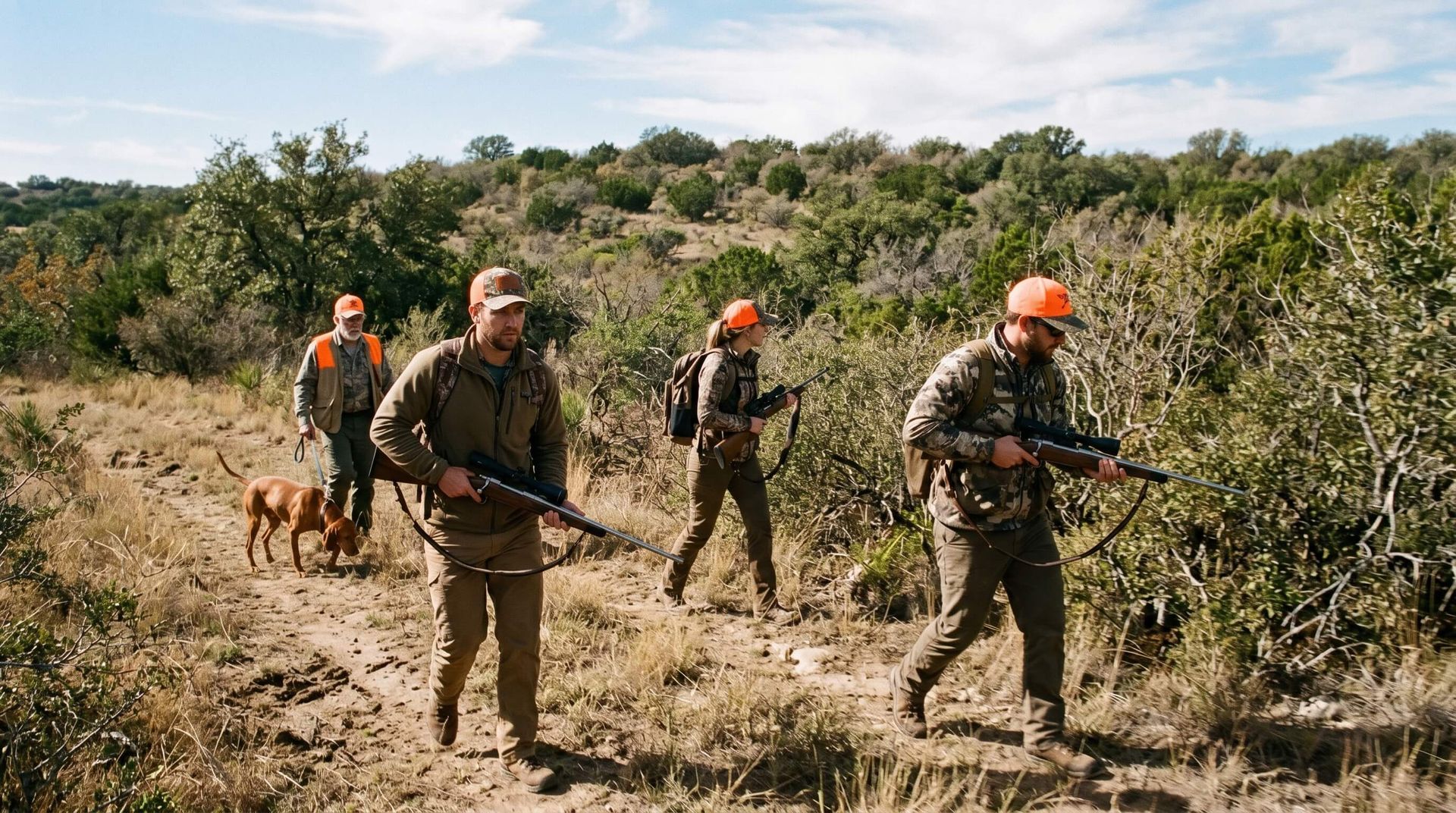4 guys and a dog hog hunting during the day