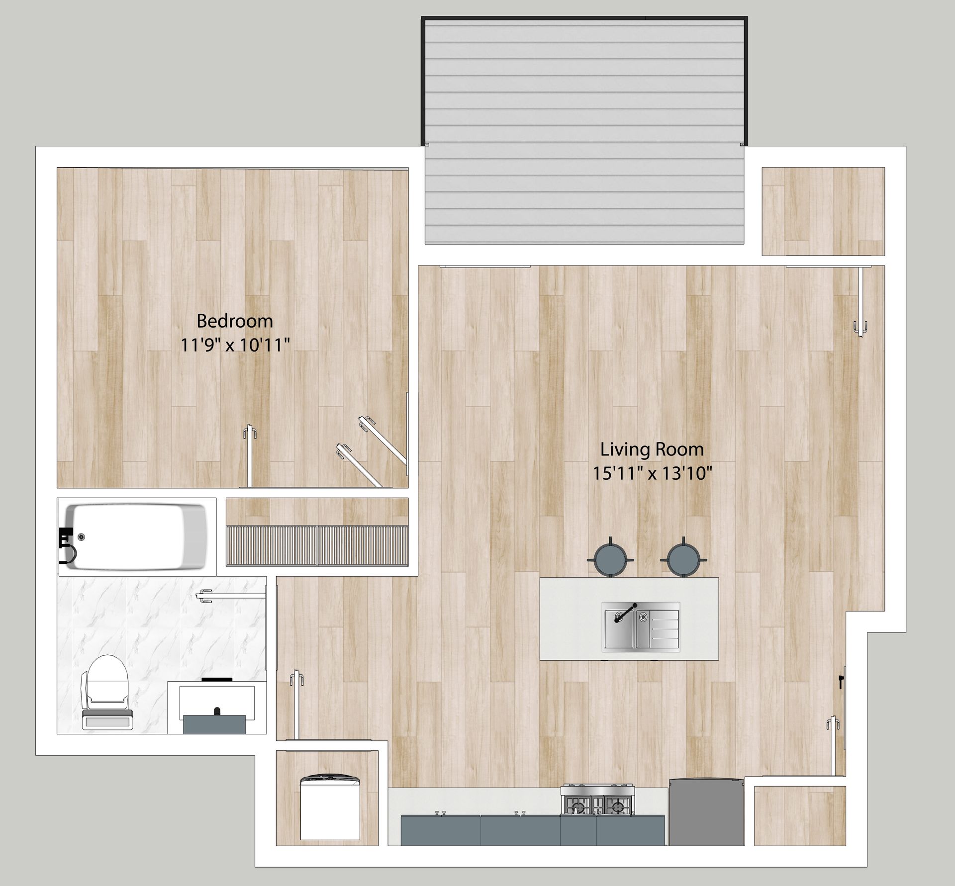 1BR/1BA floor plan