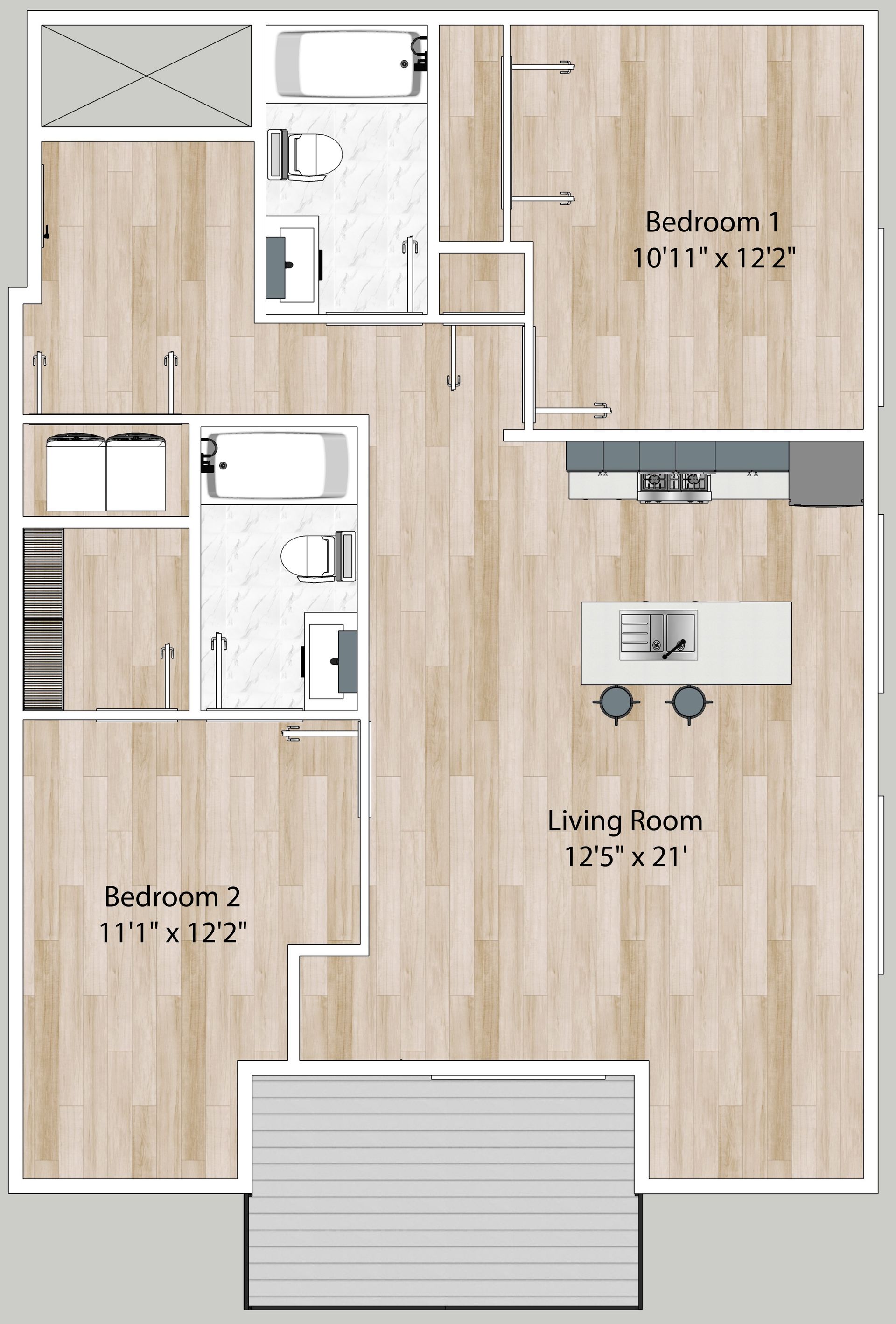 2BR/2BA Floor plan
