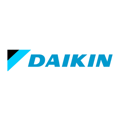 El logotipo de Daikin es azul y negro sobre un fondo blanco.