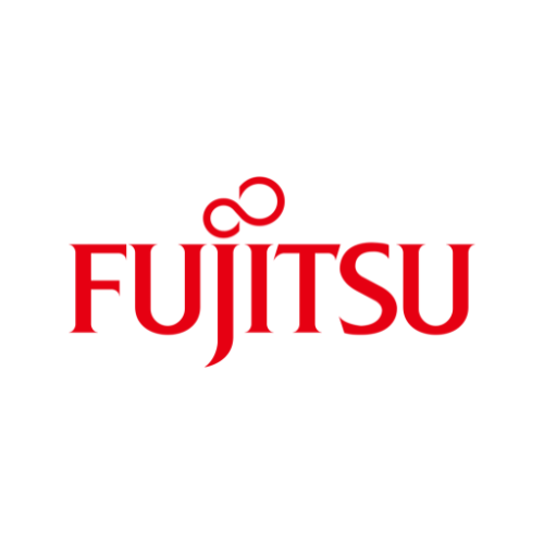 Un logotipo de Fujitsu rojo sobre un fondo blanco.