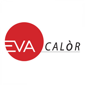 Un logo para eva calor con un circulo rojo.