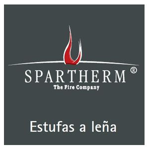 Un logotipo para Spartherm, la compañía de bomberos, con una llama roja.