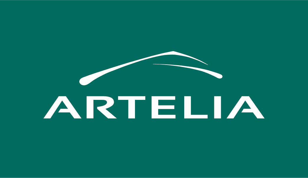 Artelia logo on a teal background; white text and stylized curved lines.