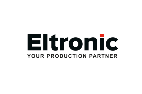 Eltronic logo with black text on a white background. Red dot above the 