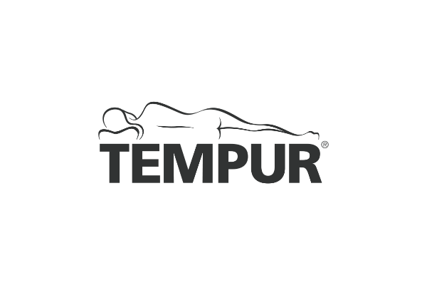 TEMPUR logo with a line drawing of a person lying down, above the brand name.