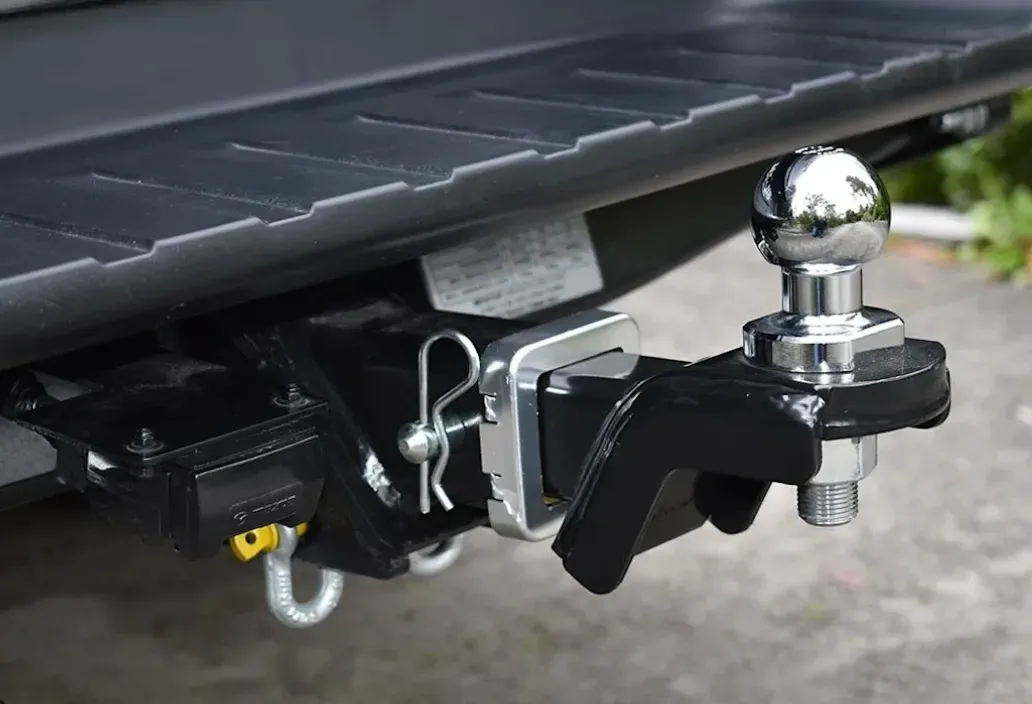 Close-up of a Black Vehicle Trailer Hitch With a Chrome Ball — Hinterland Towbars in North Sunshine Coast, QLD