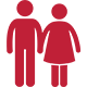 Red stick figures of a man and a woman holding hands.