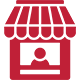Red shop icon with awning; a person is behind the counter.