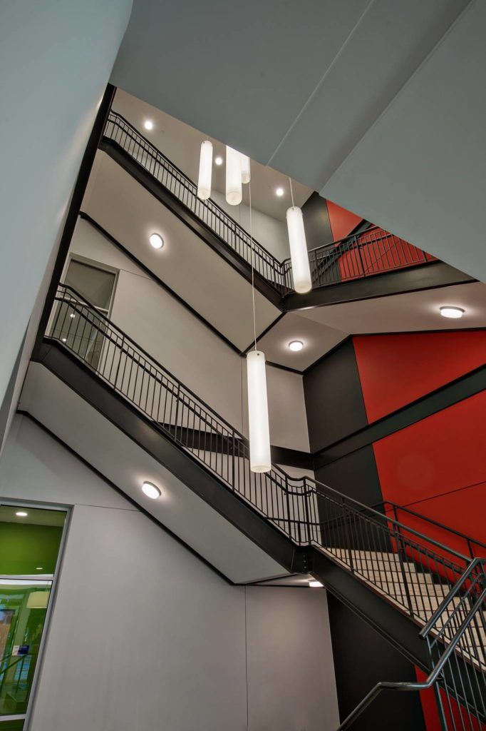 Looking up at a set of stairs in a building