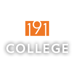 The logo for 191 college is orange and white.
