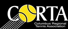 The logo for the columbus regional tennis association has a tennis ball on it.