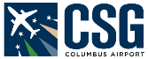 A logo for columbus airport with a plane and stars