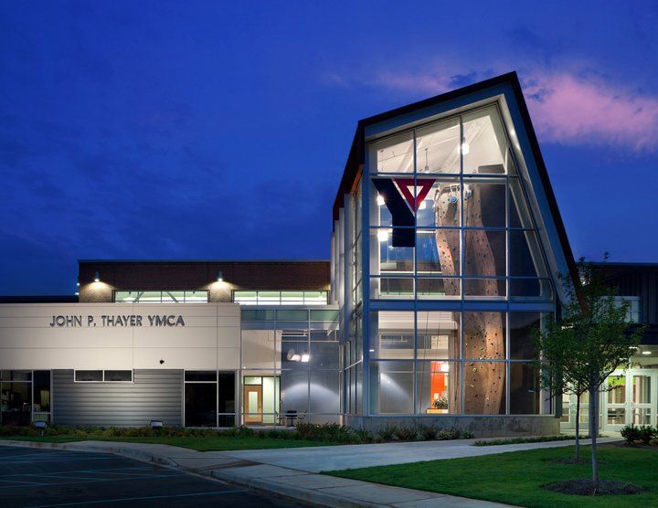 A large building with the word ymca on it