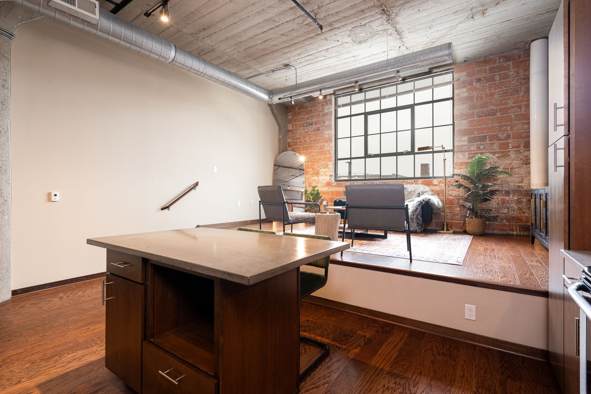 There is a large island in the middle of the room.