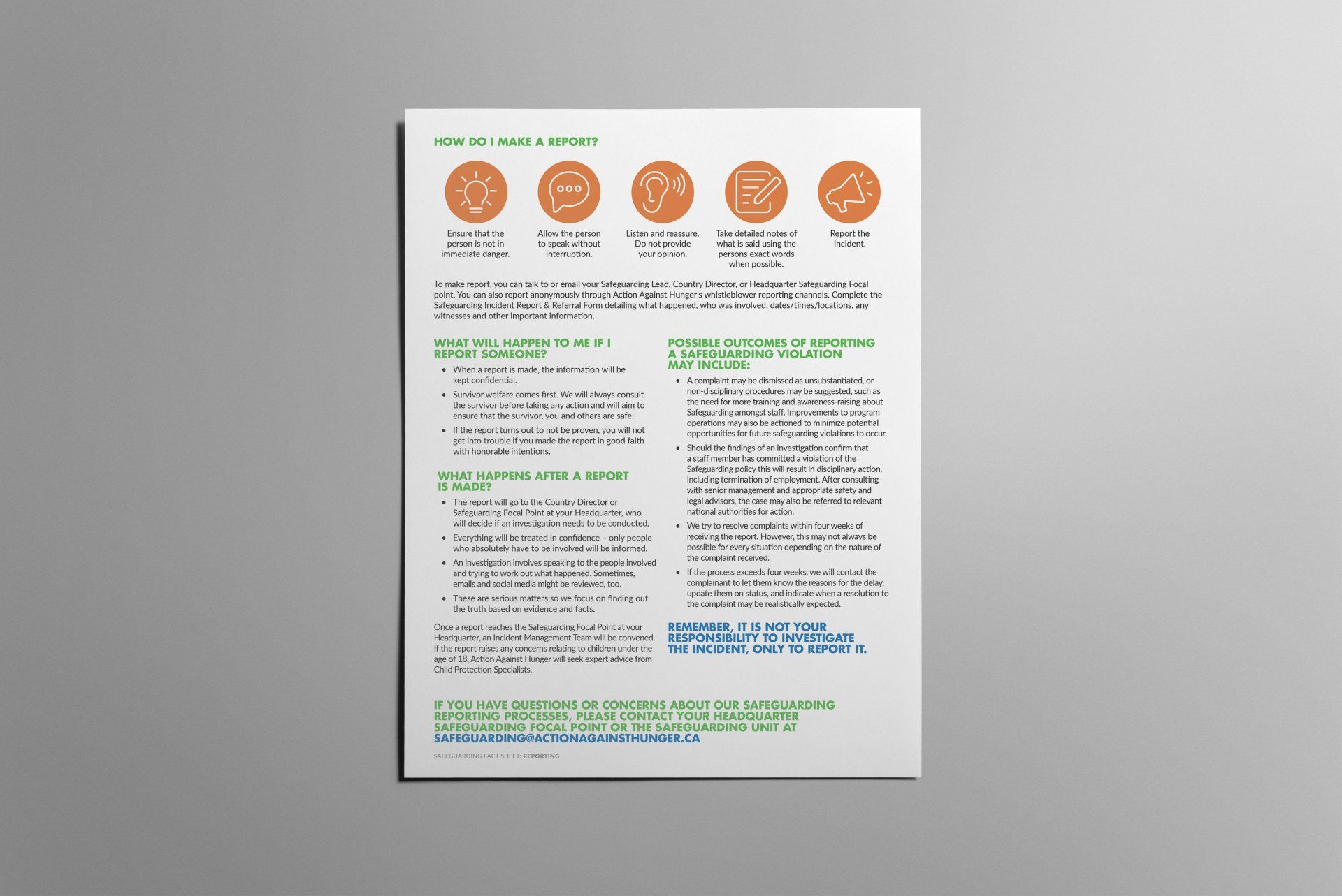 Safeguarding Fact Sheet, Reporting