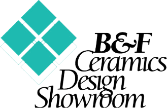 The logo for the b & f ceramics design showroom