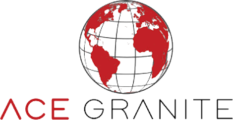 The logo for ace granite shows a globe with a map of the world on it.