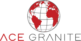 The logo for ace granite shows a globe with a map of the world on it.